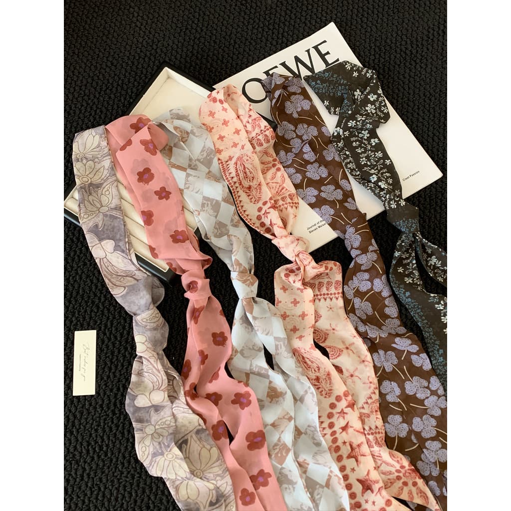 Estilo de arte japonesa Floral longo listrado lenço de seda Streamer feminino High-End moda cachecol estilo fino pescoço