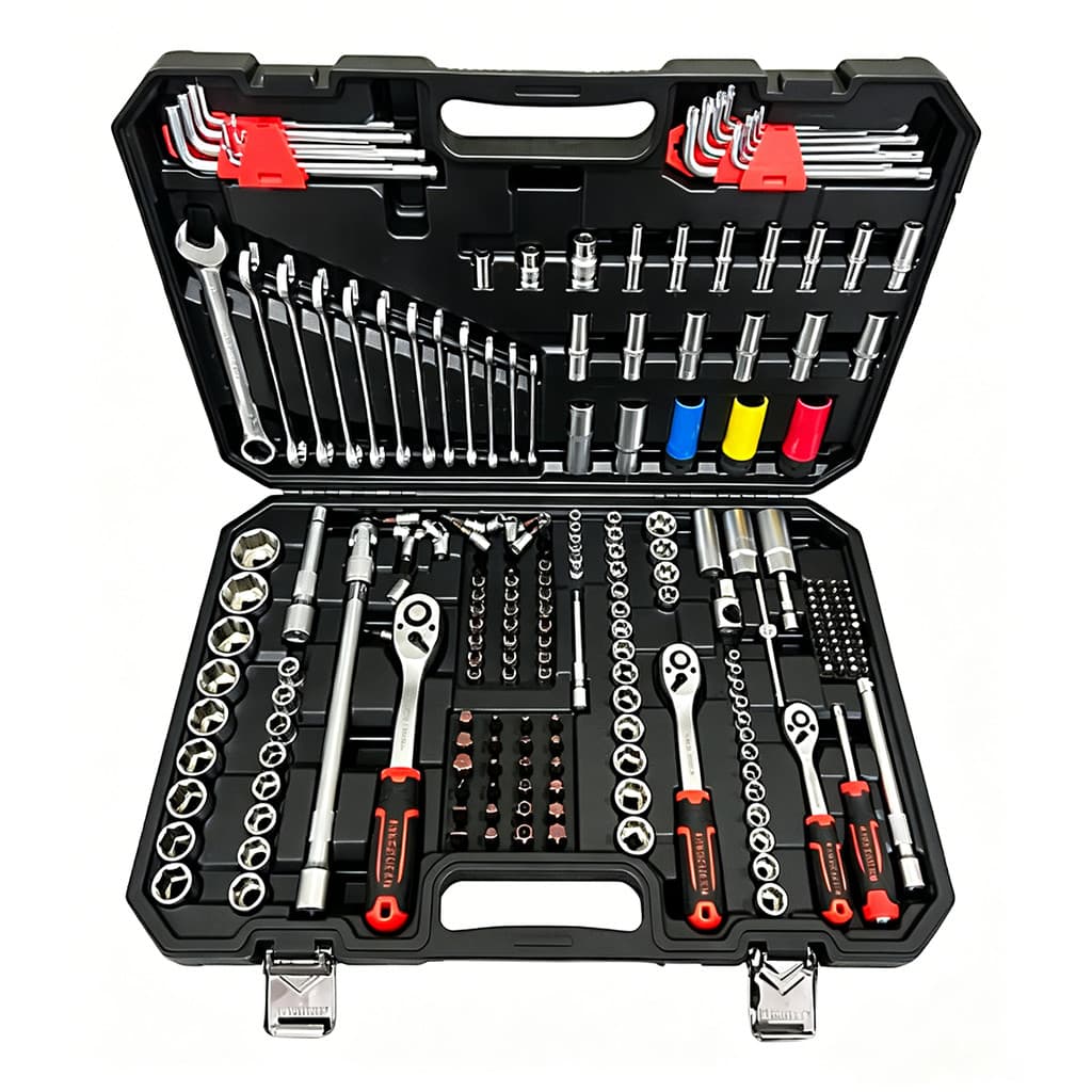 Kit Ferramentas 222 Peças Aço Cromo Vanádio Soquete Maleta Portátil Reparo Mecânico Automotivo