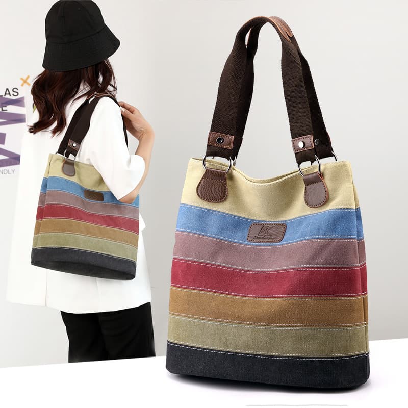 2026 novo estilo contraste cor bolsa de lona estilo Retro portátil ombro forte resistente ao desgaste All-Match Casual f
