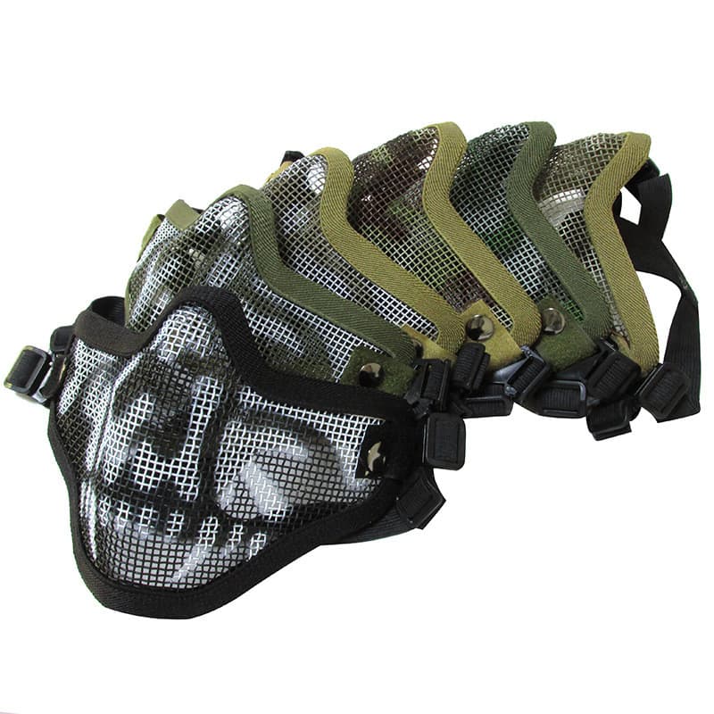 Máscara tática malha de arame de aço proteção facial máscara de caveira meia face camuflagem respirável máscara CS equip