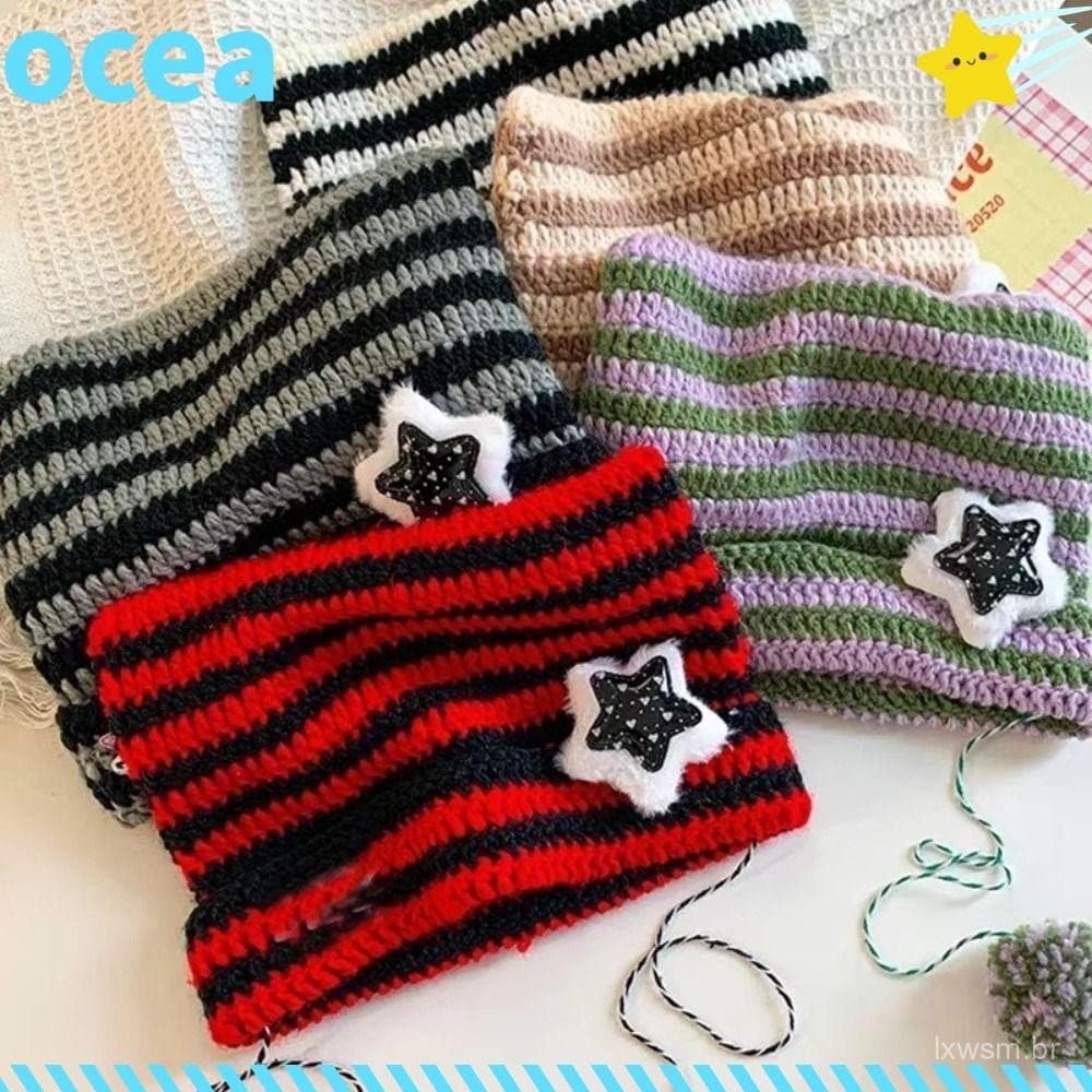 Gorro OCEA Y2K, Bonito Gorro Listrado Y2K com Estrela e Orelhas de Gato, Estilo Hip-hop, para Outono e Inverno Feminino