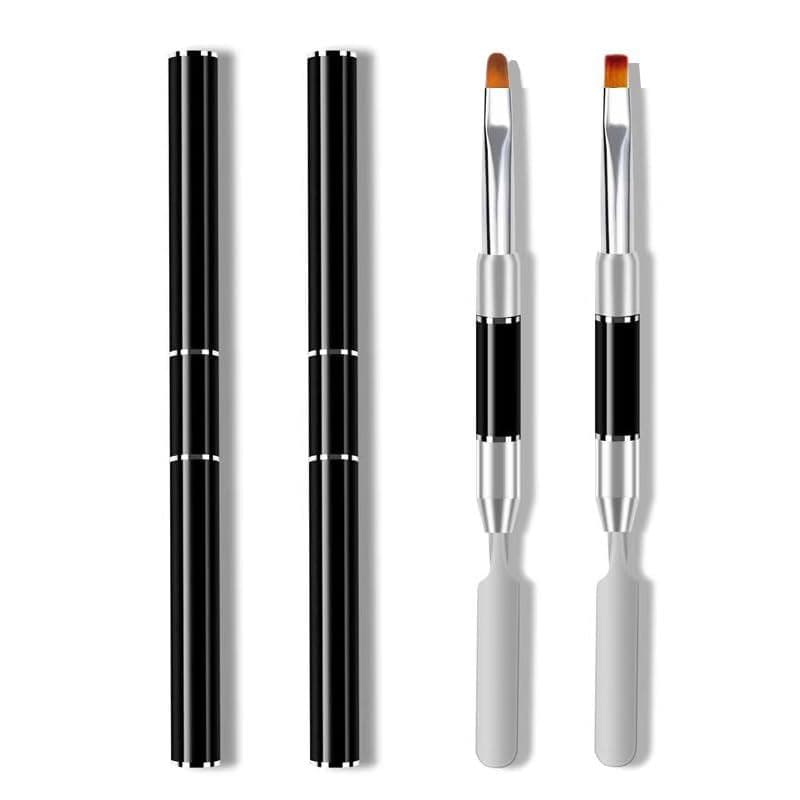 Pincéis Metálicos para Unhas, 2 Pincéis para Nail Art, Pincel de Poligel de Dupla Ponta e Ferramenta de Remoção, Ferrame