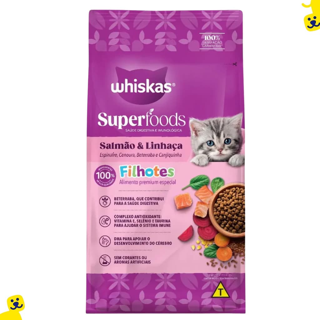 Ração Gato Filhote Ração Whiskas Superfoods Ração para Gato Salmão Linhaça 2,7Kg Whiskas Filhote