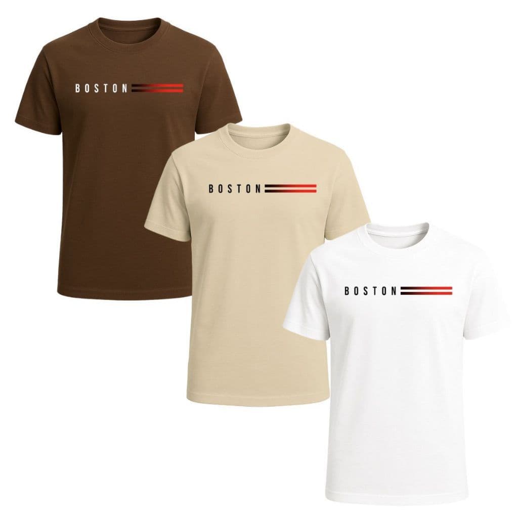 Kit 3 Camisetas Boston Masculina 100% Algodão Gola Redonda  Blusa Masculina Versátil Básico