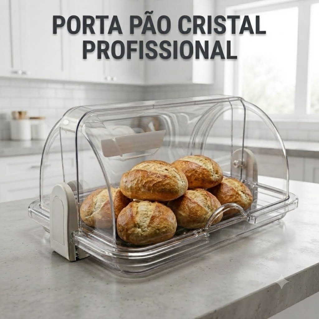 Porta Pão Cristal com Tampa Articulada Transparente 30x20cm Organizador para Pães Bolos e Doces