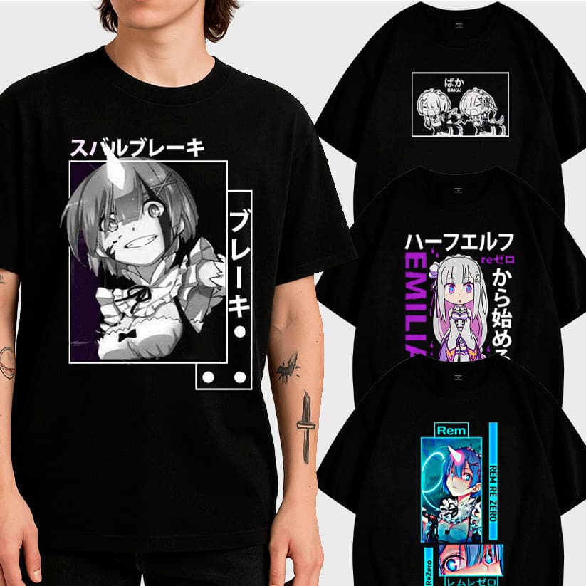 Camiseta Básica Anime Re Zero Camisa 100% Algodão Streetwear Temos Plus Size Lançamento - Envio Rápido