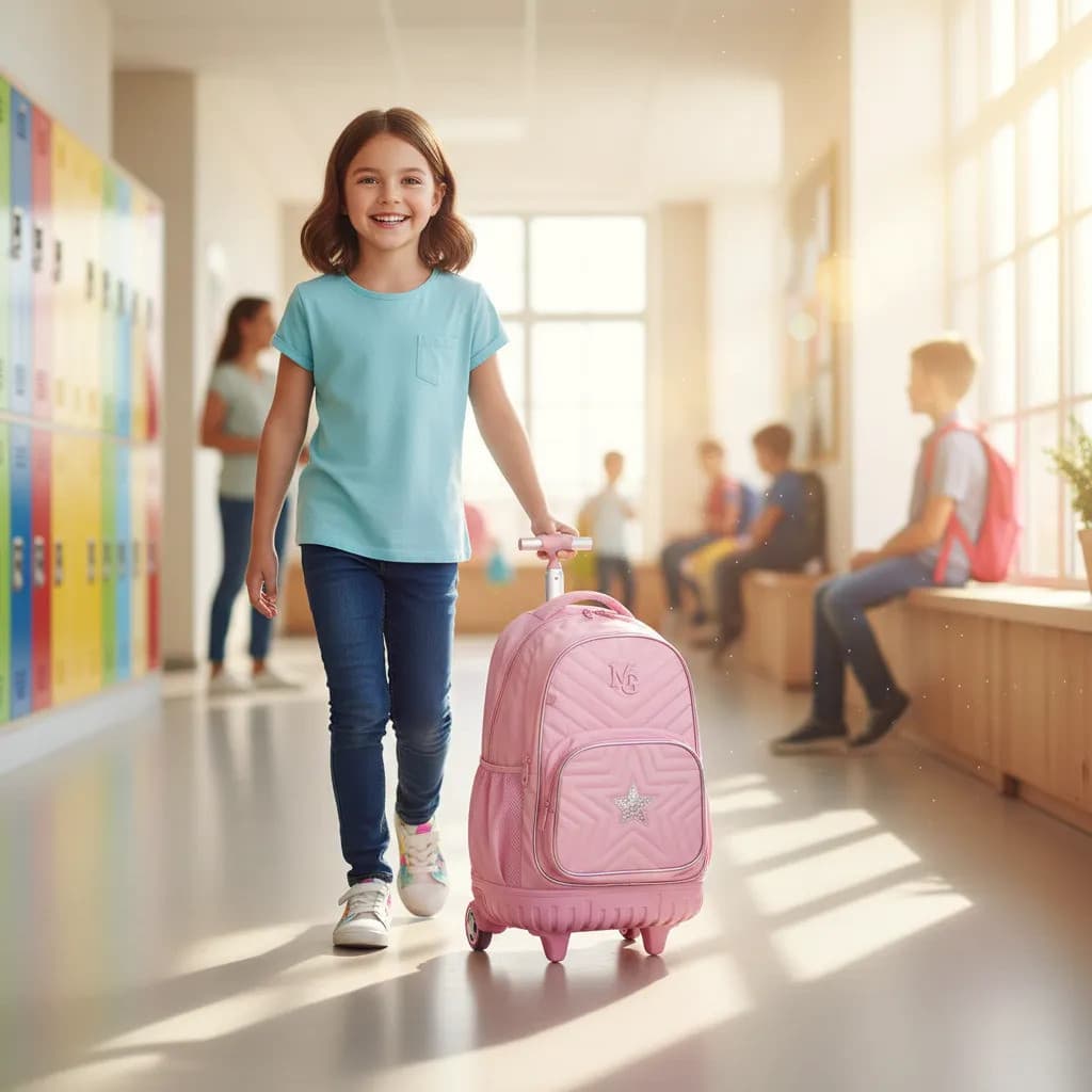 Mochila Infantil Escolar Rosa Rodinhas Duplas Anticapota