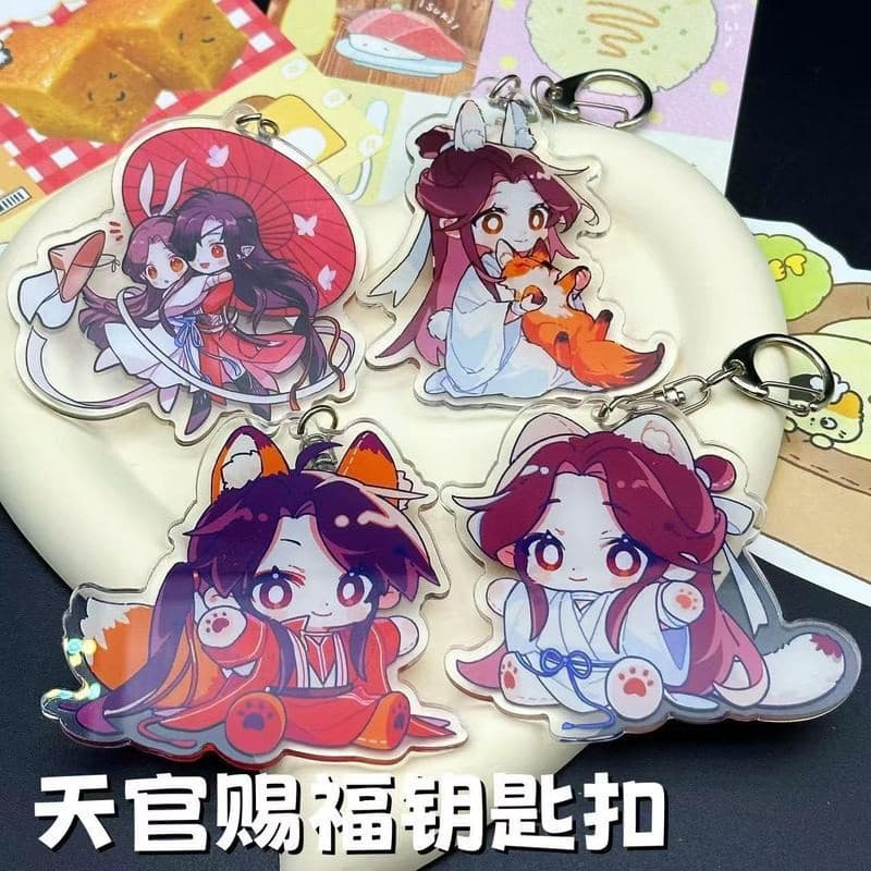 4 Pçs/Set Anime Céu Bênção Oficial Tian Guan Ci Fu Xie Lian Hua Cheng Chaveiro Jogo Desenhos Animados Pingente Bolsa Ace