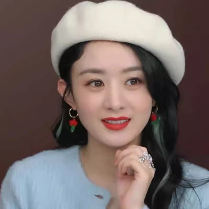 Zhao Liying Mesmo Estilo Boina Branca Feminina Outono Inverno Quente Lã Grande Circunferência da Cabeça Pequeno Chapéu R