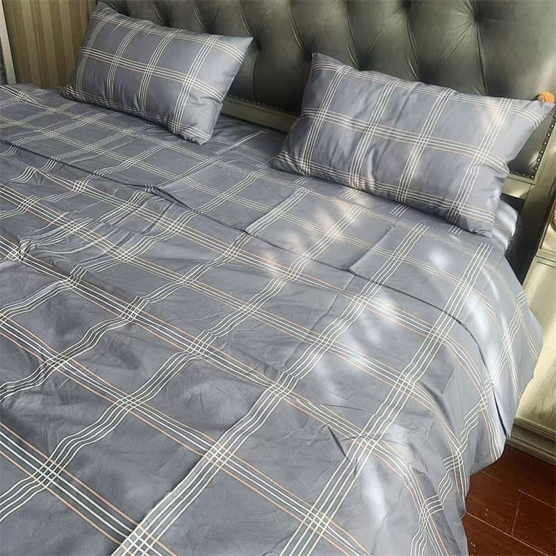 Novo estilo de sarja de algodão puro conjunto de três quatro peças simples xadrez único lençol de cama de casal capa de