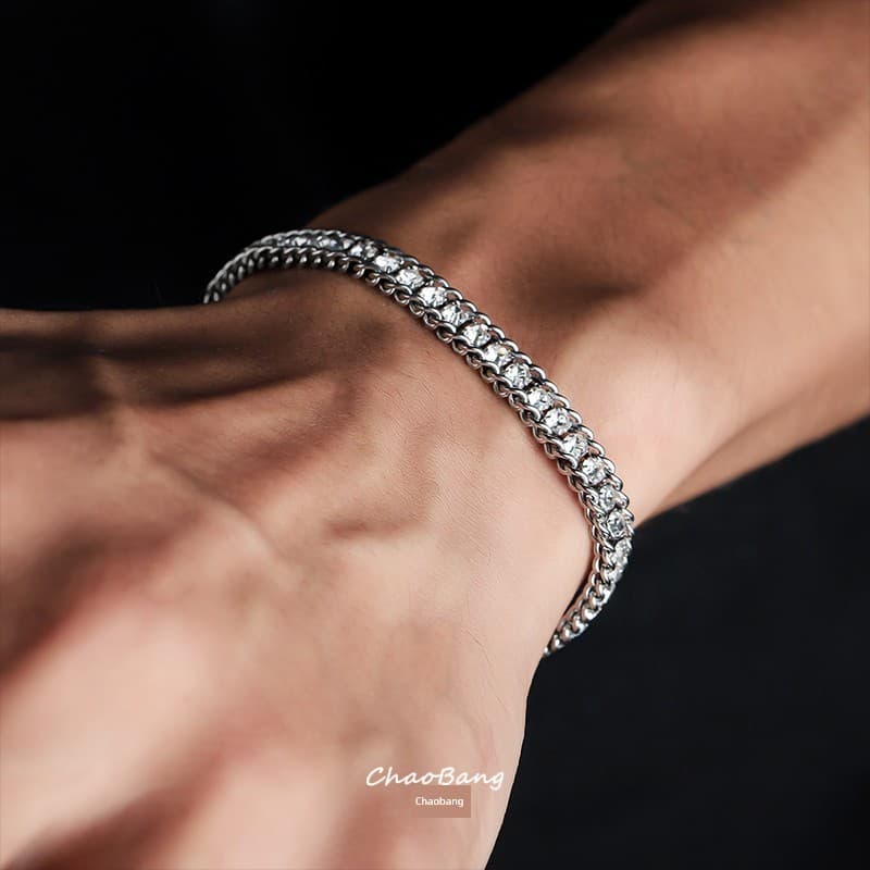 pulseira pulseira masculina Pulseira de diamante de aço de titânio masculino europeu americano nicho único moda não desb