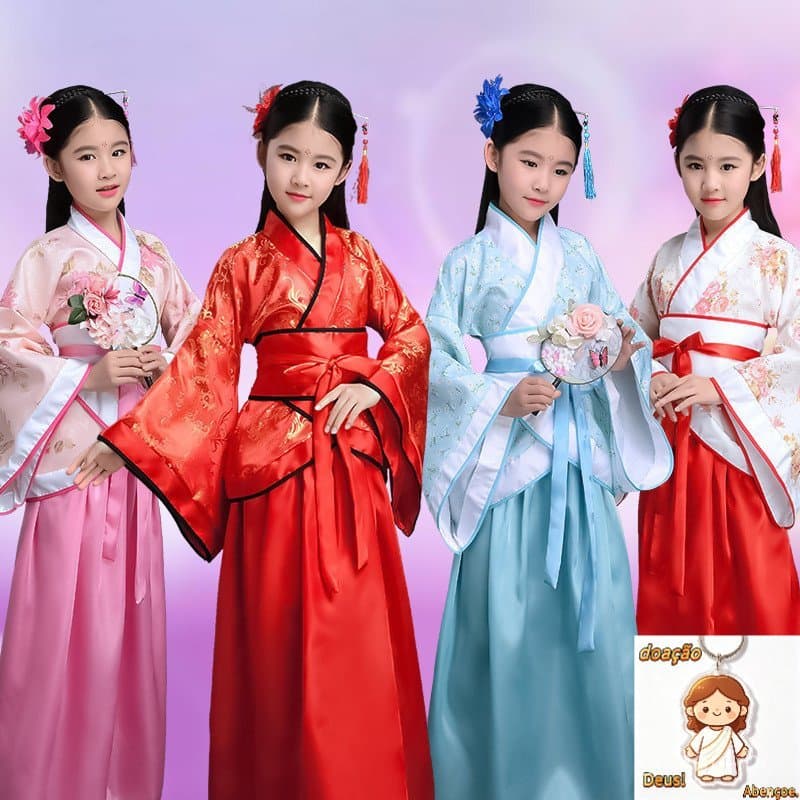 Traje Tang para Meninas, Vestido de Princesa de Performance Chinesa Antiga, Padrão de Flor Tradicional Suave, Roupas Inf