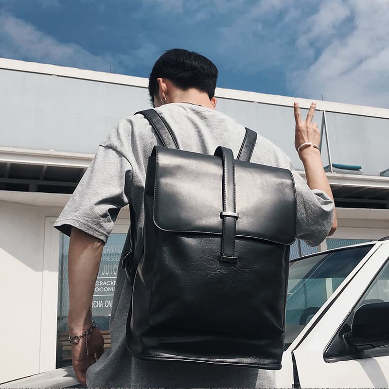 Novo estilo mochila de couro genuíno masculina All-Match moda saco de escola de negócios saco de computador Street Wear