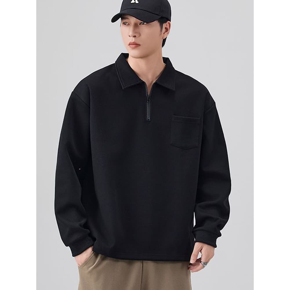 Meio zíper moletom masculino primavera outono 2025 novo estilo rufião bonito solto lapela jaqueta meninos Design pulôver