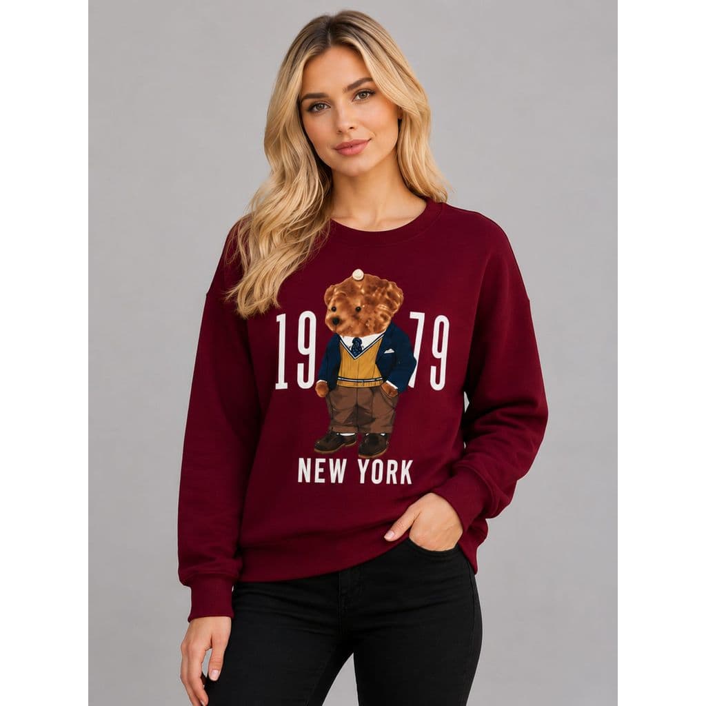 Blusa de Moletom Feminina Peluciada 3 Cabo Estampada URSO 1979 Inverno Blusa de Frio Feminina de Qualidade Premium