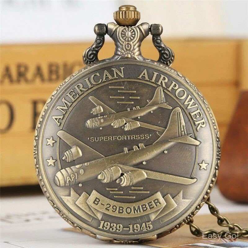 Relógio De Bolso B-29 Retrô Estilo Steampunk/Militar Do Exército Com Pingente De Corrente