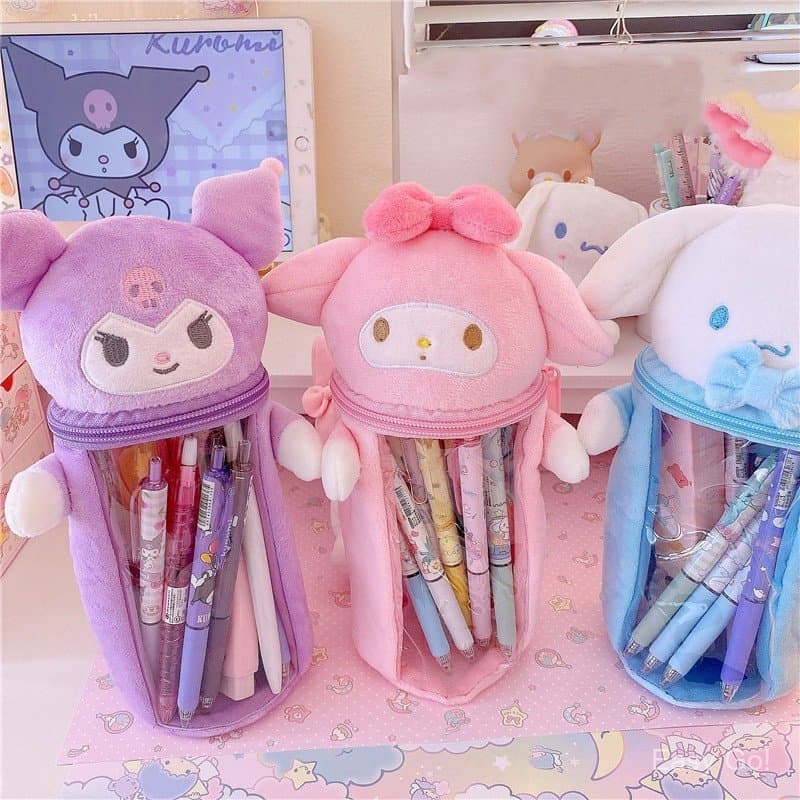 Kawaii Sanrio Melody Kuromi Boneca De Pelúcia De Grande Capacidade Porta-Caneta De Desenho Animado Transparente Anime