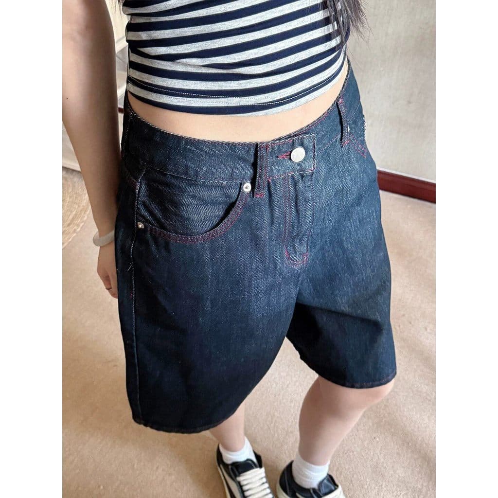 Tamanho grande americano Retro lavado em linha reta Denim calças cortadas feminino verão novo estilo solto Casual perna