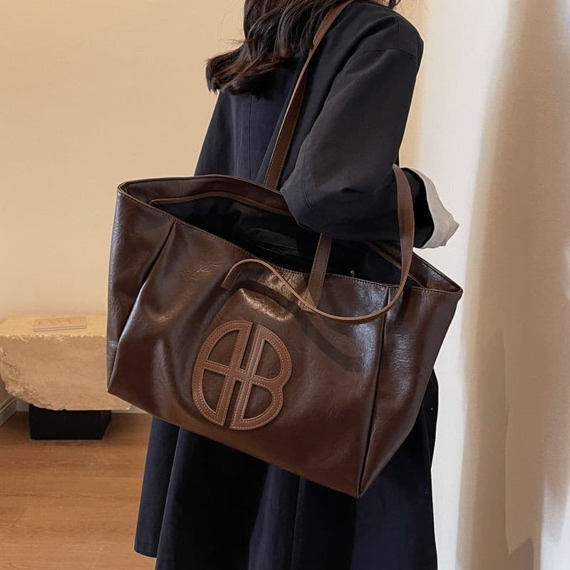 Grande capacidade macio colapso Retro saco Casual simples Commuter Tote moda All-Match um ombro viagem axila
