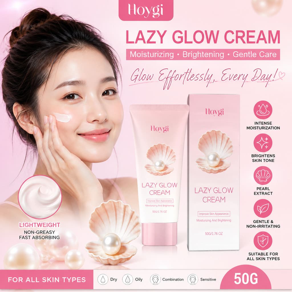 Lazy Glow Cream 50g-Creme Facial Iluminador Hidratante Com Extrato De Pérola E Casca , Melhora A Aparência Da Pele , Cui