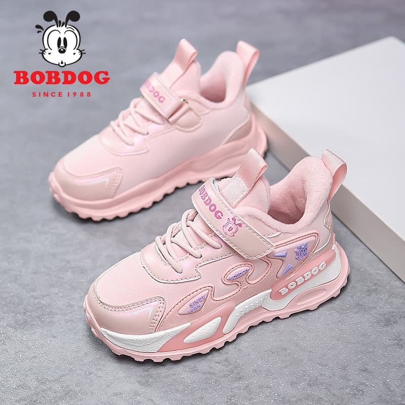 Bobo sapatos esportivos infantis meninas sapatos outono inverno novo estilo couro dois algodão tênis de corrida meninas