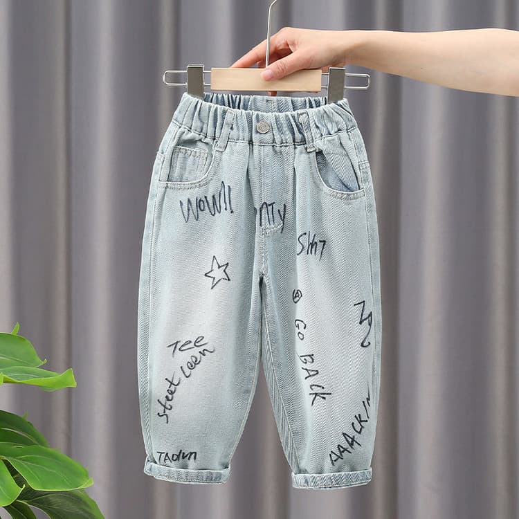 Calças de brim para meninos primavera outono roupas calças de cor clara 2026 novo estilo calças macias das crianças médi