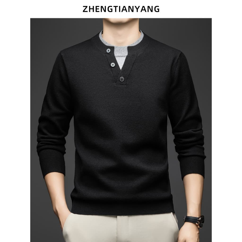 Inclui lã falsa camisola grossa de duas peças masculina 2025 inverno em torno do pescoço na moda em camadas topo Casual