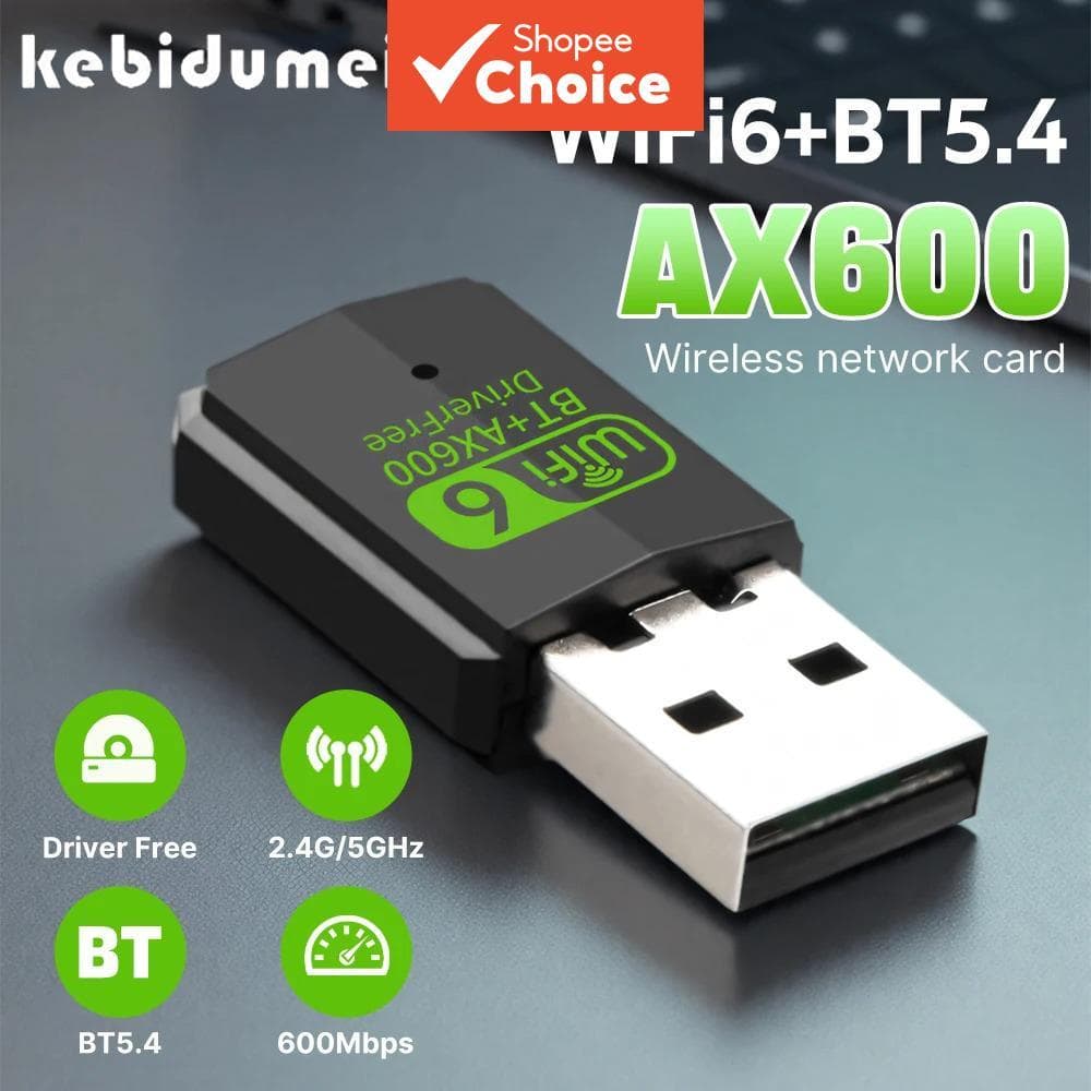 Adaptador USB Wi-Fi 6 Bluetooth 5.4 600Mbps, Placa de Rede Wireless 2.4G & 5GHz, Antena USB para PC/Laptop, Windows