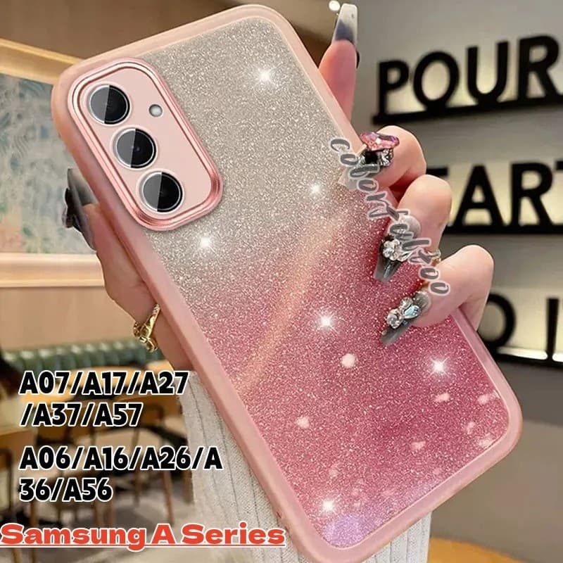 Capa de Telefone Brilhante com Glitter e Revestimento Transparente para Samsung Galaxy A17 A27 A37 A57 A07 A06 A16 A26 A