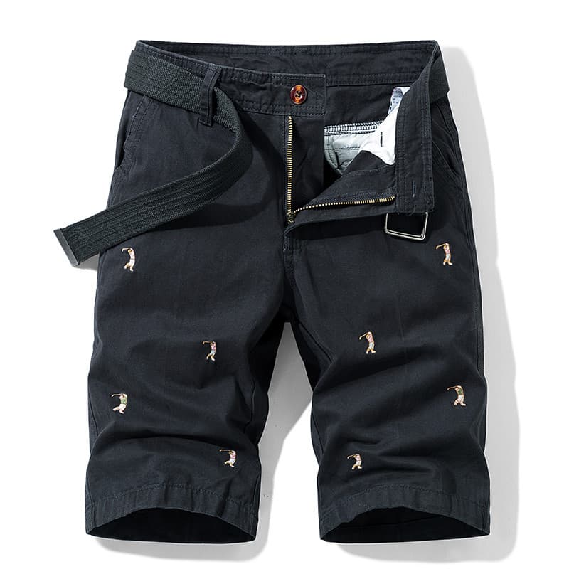 Bordado pequenas pessoas cinco 5 pontos macacão Shorts masculino verão estilo fino Street Wear em linha reta Casual calç