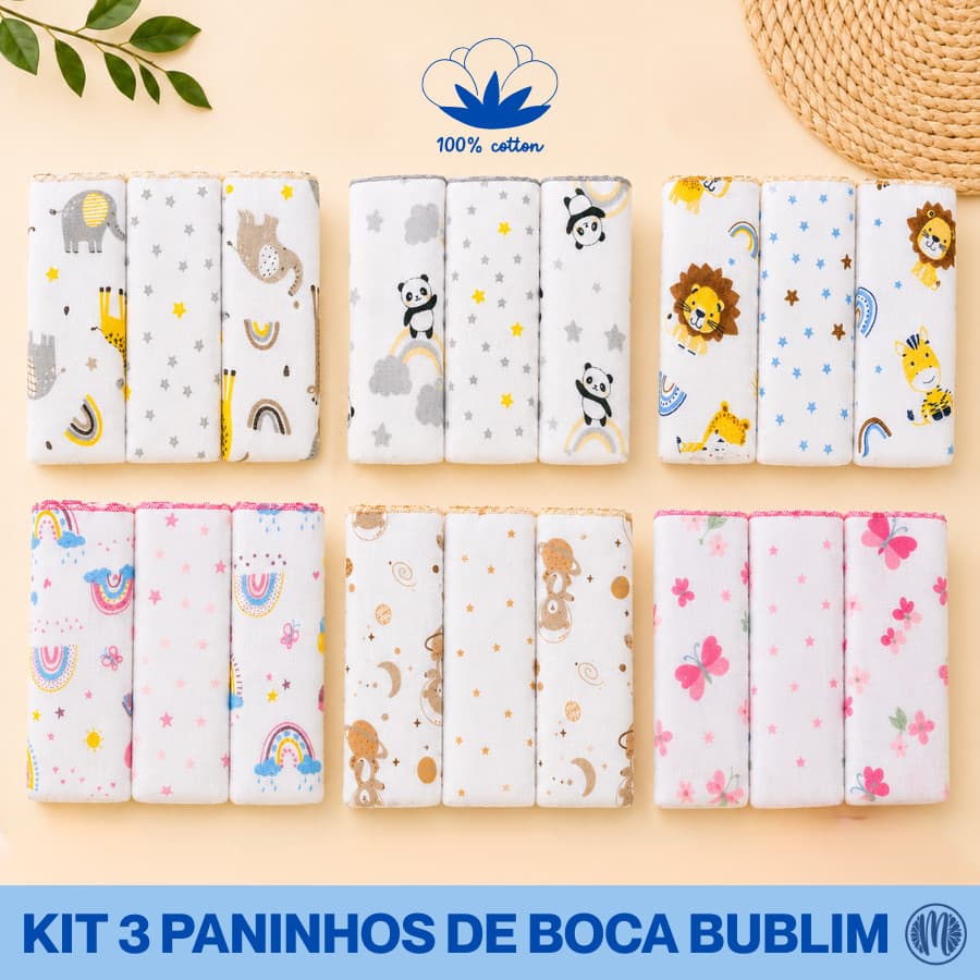 Paninho de Boca Bebê 3 Unidades 100% Algodão 34x40 cm Bublim Incomfral