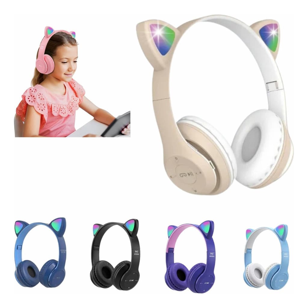 Fone De Ouvido Sem Fio Bluetooth Orelha Gatinho Infantil Led Cor sortida top