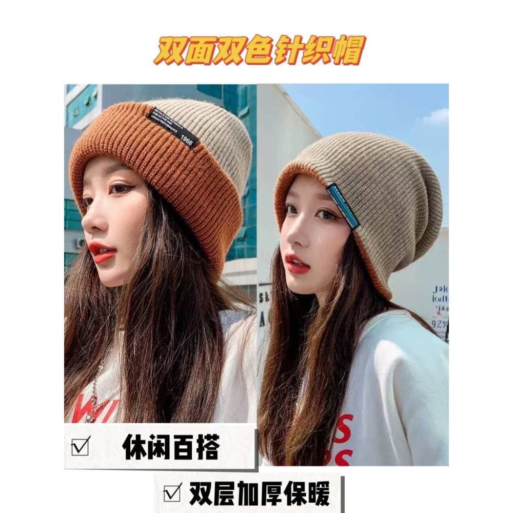 Novo estilo influenciador chapéu de lã feminino outono inverno versão coreana All-Match rosto liso rotulagem quente frio