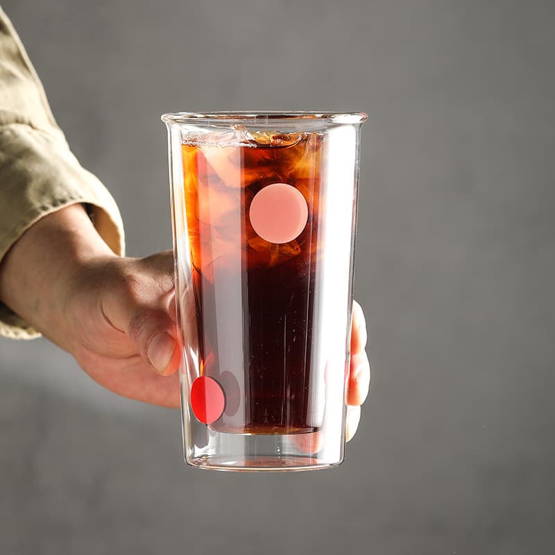 Ins copo de bolinhas colorido ponto vidro leite fermentação fria xícara de café duplo resistente ao calor copo de água n