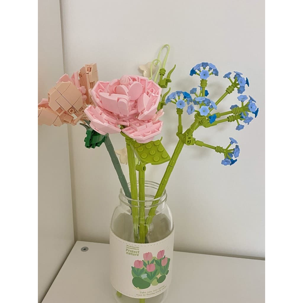 [Flores florescem uma vez nunca batida] frete grátis mais de 3 blocos de construção diy flores ornamentos bonitos montad