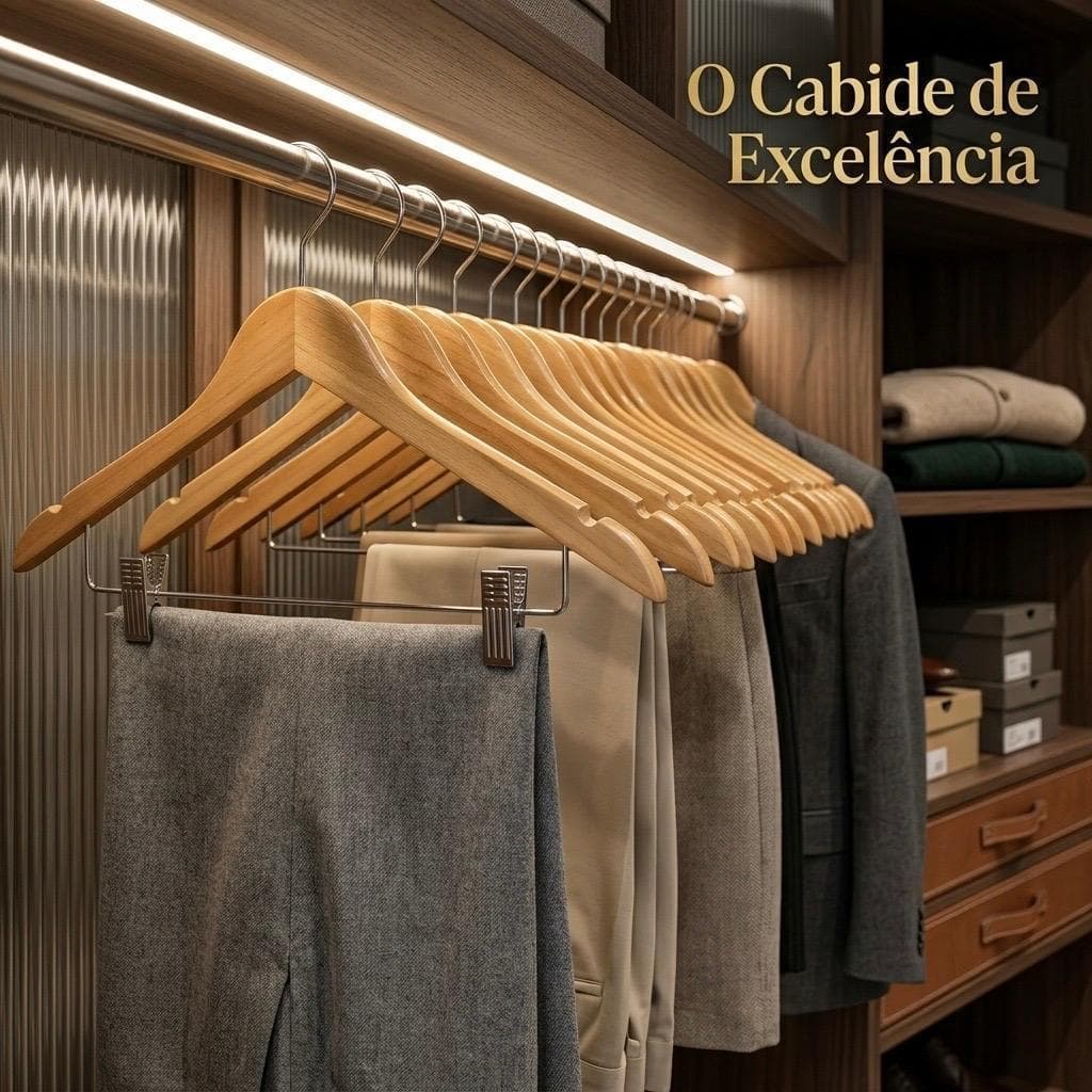 Kit Cabides Madeira Luxo Com Presilhas Para Roupas Giratório