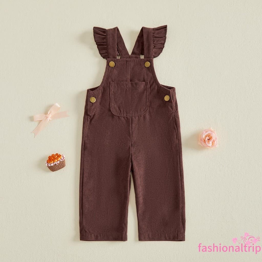 [FaSh] Macacão Infantil Feminino De Manga Voadora Sólida Para Uso Diário Casual
