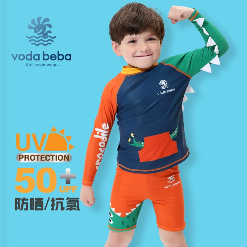 Voda Beba Maiô infantil infantil médio grande crocodilo protetor solar de manga comprida secagem rápida férias Spli