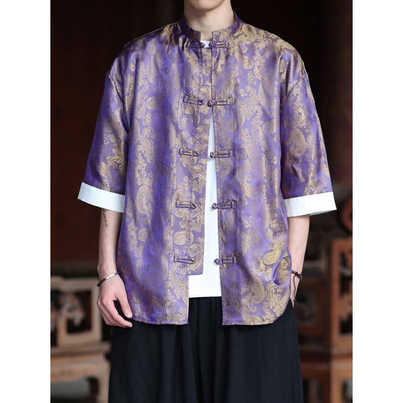Melhorado Hanfu masculino estilo chinês verão fino gelo seda camisa de manga curta novo estilo chinês Tang terno tamanho