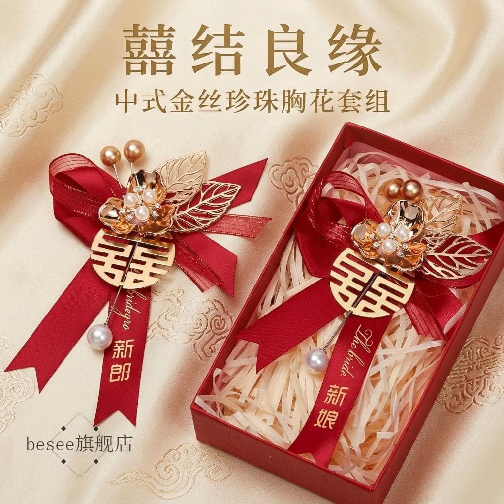 Casamento novo estilo corsage 2026 noiva noivo casamento dedicado lapela personagem feliz conjunto completo pai mãe verm