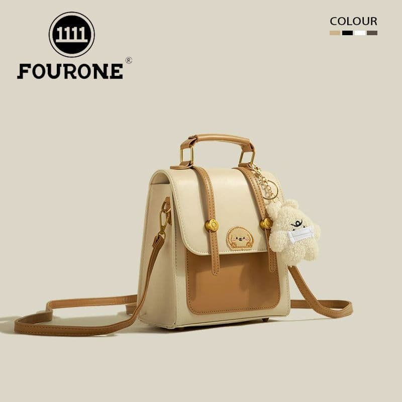 [FOUR ONE] Bolsa de mão feminina estilo coreano com design de cores contrastantes, bolsa transversal com estampa de urso