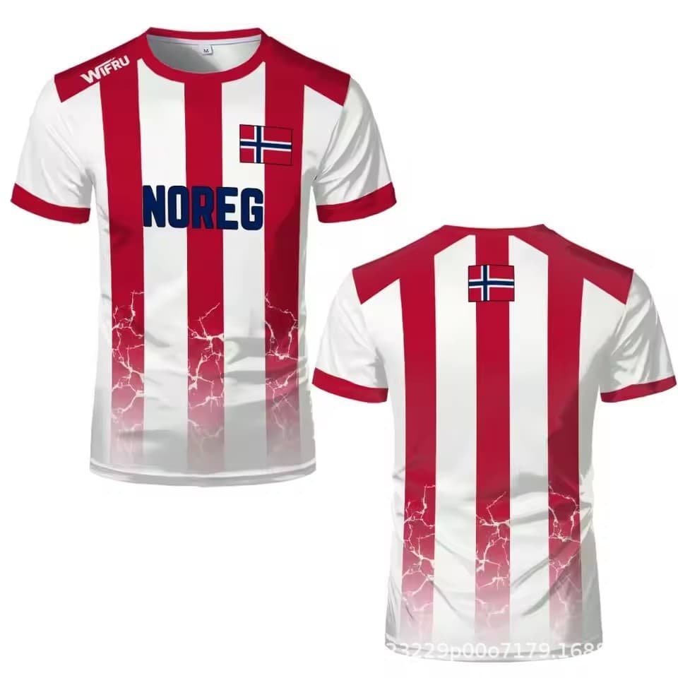 Bandeira norueguesa 3D impressa camisa de futebol masculina de secagem rápida esportes em torno do pescoço de manga curt