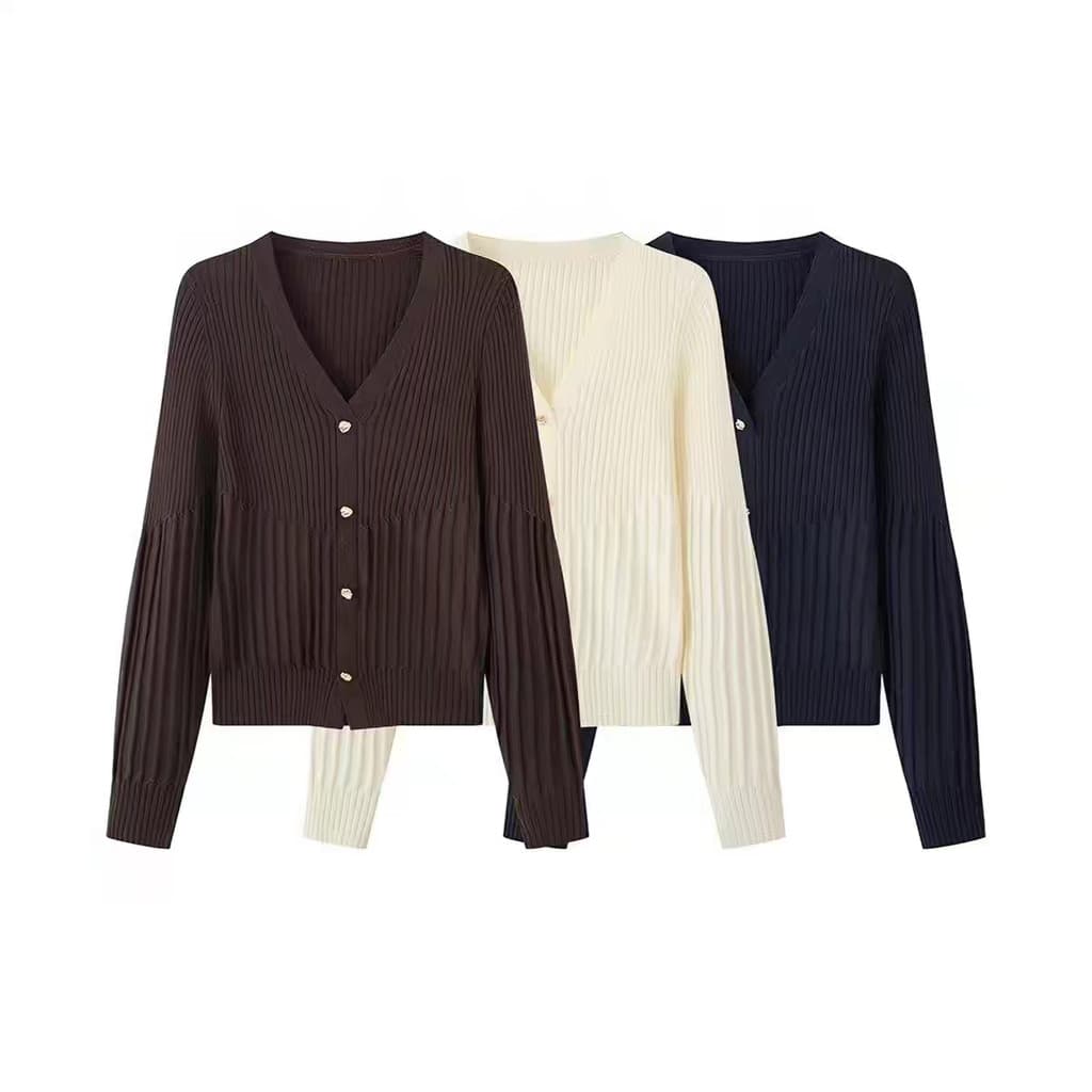 9-3 Cardigan de malha feminino primavera outono novo estilo elegante All-Match com decote em V mais magro olhar malhas s