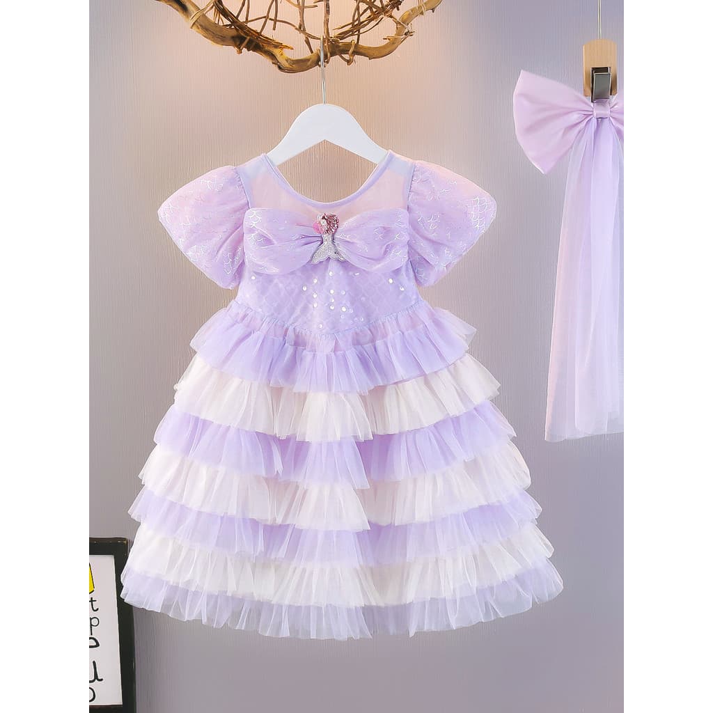Meninas doce sereia estilo princesa vestido 2026 novo estilo bebê menina verão arco malha bolo saia