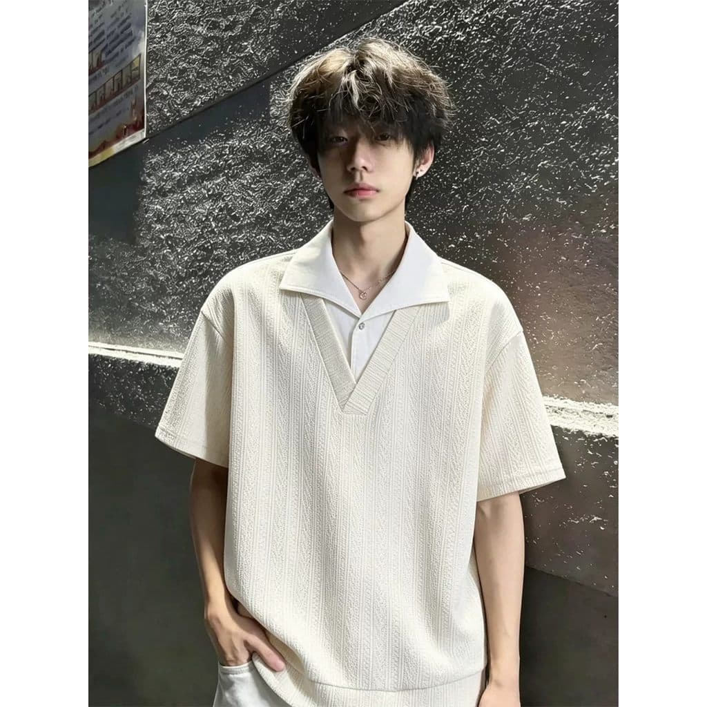 Padrão de orelha de trigo falso costura de duas peças camisa Polo de manga curta das mulheres dos homens verão juventude