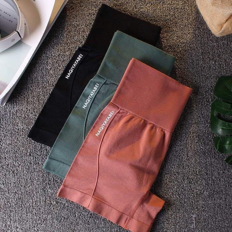 Shorts de Fitness Sem Costura de Cintura Alta para Yoga e Exercícios NX7W
