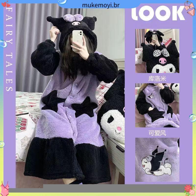 [JJF] Csola Kuromi , Outono Inverno , Novo Estilo , Roupas Quentes , Pijamas Fofos , Conjunto De Calças De Pijama , Dese