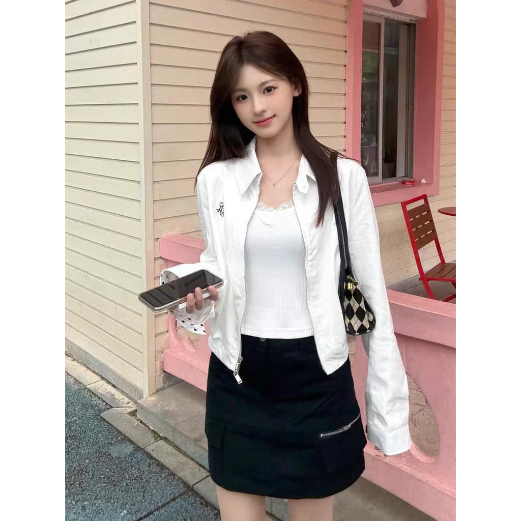Estilo coreano High-End Polka Dot costura jaqueta feminina 2026 novo estilo primavera requintado Wear mais magro olhar f