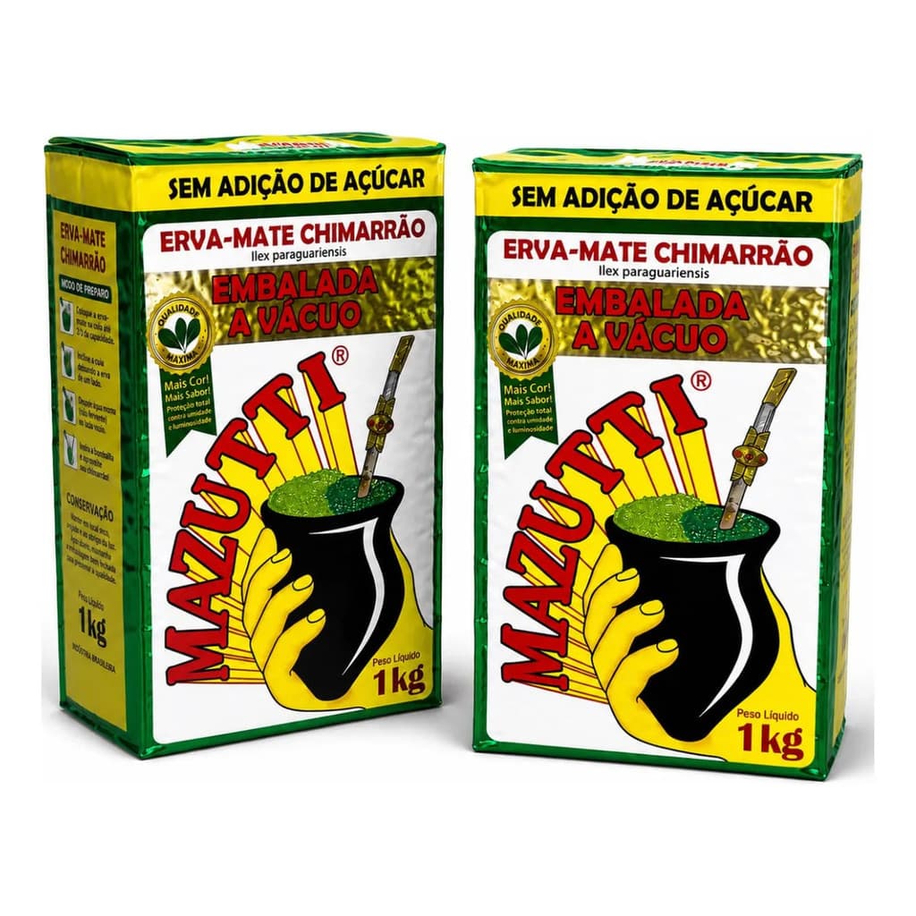 Kit 2 Pacotes Erva-Mate Chimarrão Mazutti Sem Açucar A Vácuo Tradicional  Total 2kg