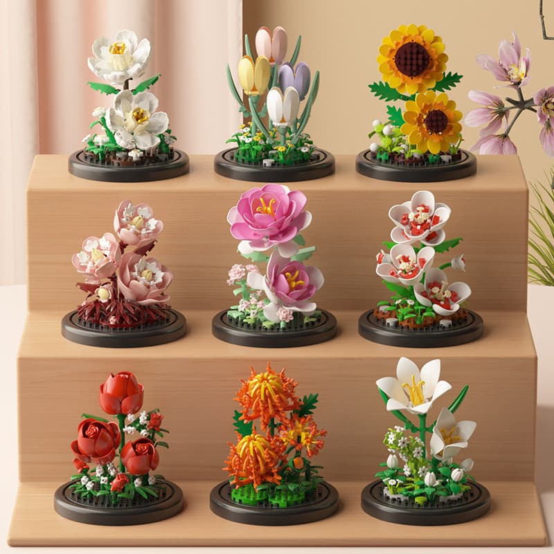 Venda quente⭐"Flor" bloco de construção de pedido de tempo flor tulipa rosa decoração ornamentos preservados série de fl